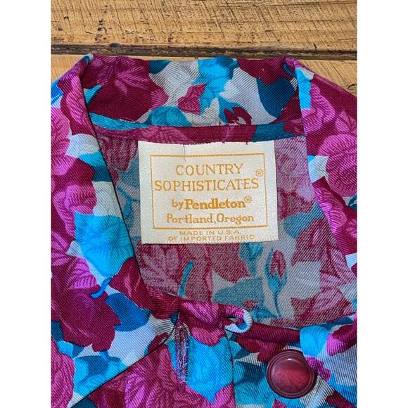 Womens Country Sophisticates by Pendleton Floral Pink Blue Button Down Blouse 8 - Picture 7 of 10